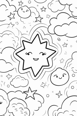 a cute celestial dreamscape  coloring bookvector white background black and white black drawing
