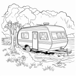 abandoned caravane in front of the lake