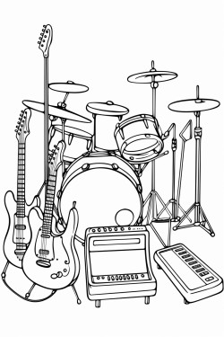 electric guitar piano and drum set