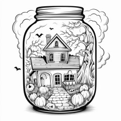 mason jar with halloween house inside