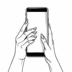 smart phone in girls hand nails blank screen