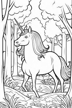unicorn bermain di hutan dengan anak
