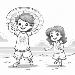 kids on the beach play with frisbees