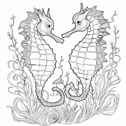 delicate seahorses holding onto seaweed with their tails intricate body patterns gentle currents