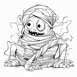 a mummy unwrapping itself in a playful manner amid cobwebs