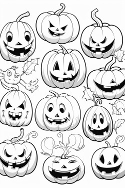 draw a variety of pumpkins with different facial expressionshappy silly spooky and surprised