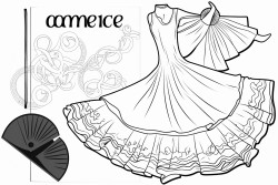 flamenco passport that includes a flamenco dancer fan castanets shawl shoes spanish flag