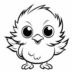 colouring black and white image of a cute chick  tiny wings oversized head with a small tuft of hair