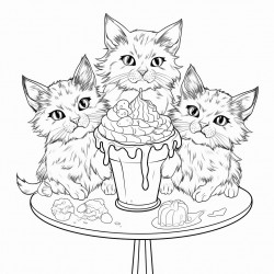 three cats eating ice cream
