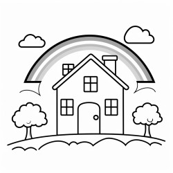 farmhouse with rainbow