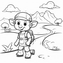 a sheep walking in a pathway outline lineart coloring book 2d cartoon character