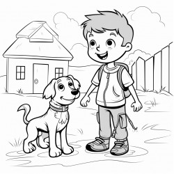 boy meeting stray dog