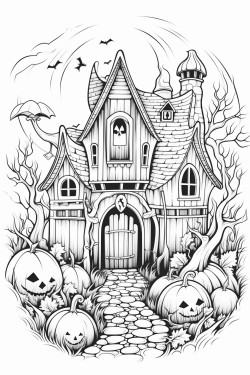 haunted house and pumpkins