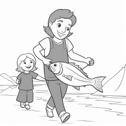 as the two fathers and one son walked back home everyone was happy because each had a fish event though only three fish had been caught