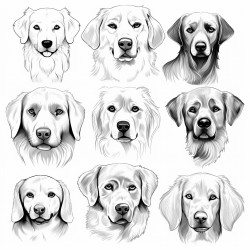 create a differest types of dog coloring pages with differest types of emotion of face