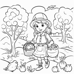 a cute apple picking adventure  coloring bookvector white background black and white black drawing