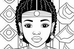 a simple black  white line art color by number oloring page illustration of an black girl smoling