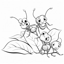 the family of ants working as a team to transport the leaves