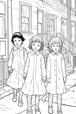 creepy images of blackeyed children standing in the street