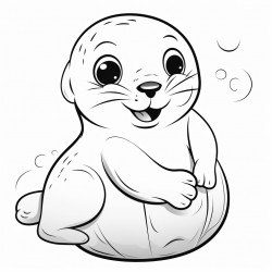 smiling baby seal balancing a ball on its nose