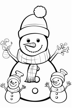 christmas snowman with other snowmen and animals in christmas clothes
