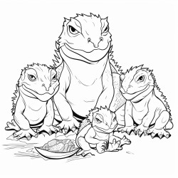 bearded dragon family eating worms