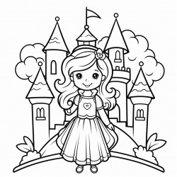 princess by a castle with a rainbow