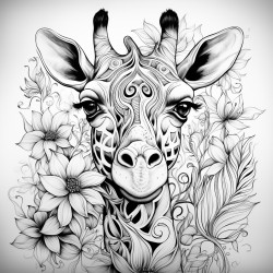 create a giraffe with mandla pattern on it and zentangle nature art