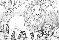 a lion in a forest