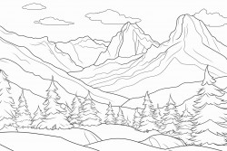 a scene with mountains and trees