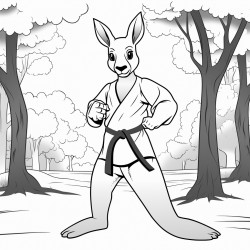 kangaroo with karate belt in the forest