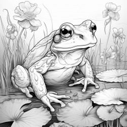 a frog sitting in a waterlily on a pond