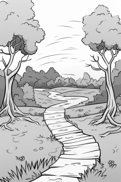 a cute peaceful paths coloring bookvector white background black and white black drawing