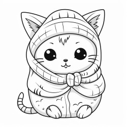 cute cat wrapped in blanket  keep the design simple and easy to color with minimal intricate details