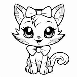 a spooky cat with glowing red eyes and a mischievous grin wearing a cute bow