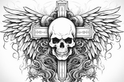 tombstones with cross skull and wings