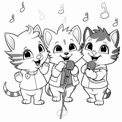 3 cute cats singing in karaoke room