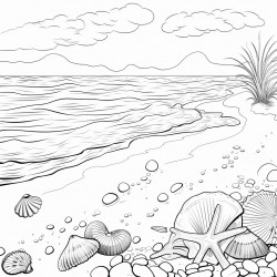 ocean calm  a beach scene with gentle waves and seashells on the shore