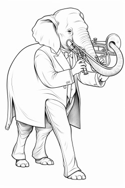 elephant in elegant suit playing trombone