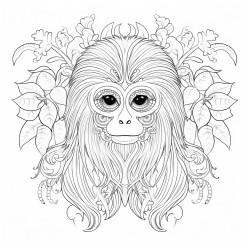 a java langur with intricate pattern inside of it no color no shading plant flower looking at viewer medium line