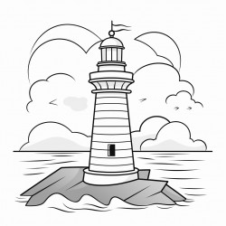 picture of a lighthouse in a cup for coloring book no color no shading thick lines