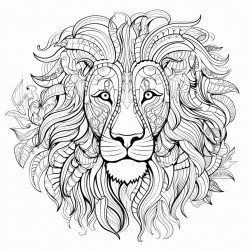 a lion with an intricate pattern inside of it coloring book photo no grayscale no color no shading thick lines