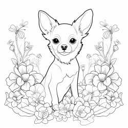 chihuahua surrounded by flowers