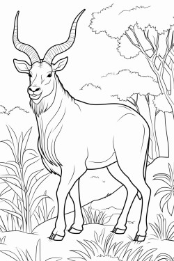 a tamaraw standing in a clearing in a forest with tall trees and shrubs around it