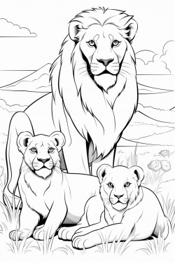a lion a lioness and two cubs in the savannah
