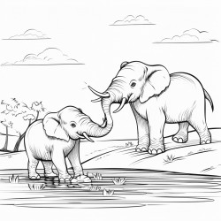 playful elephants spraying water with their trunks