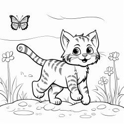 A playful cat chasing a butterfly