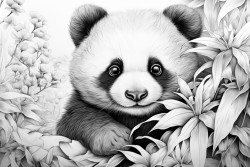 cute panda playing with a kitten