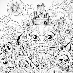 psychedelic lions den with flowers and aliens