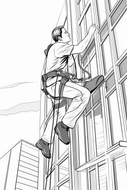 window washer climbing a skyscraper